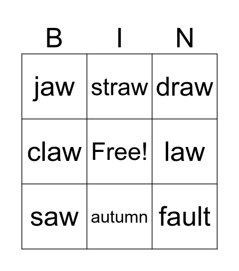Using au and aw Bingo Card