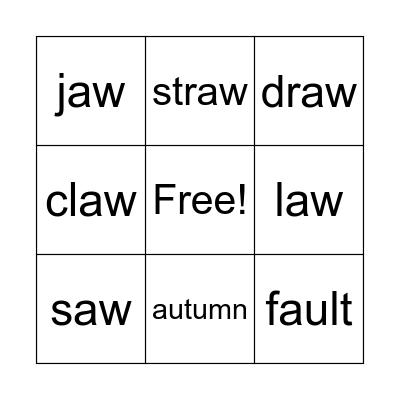 Using au and aw Bingo Card