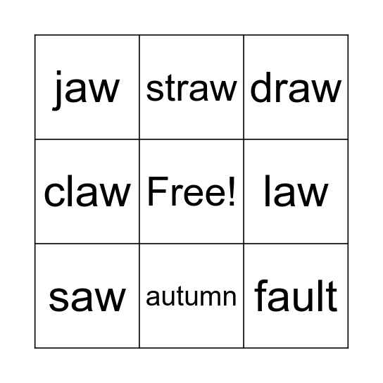 Using au and aw Bingo Card