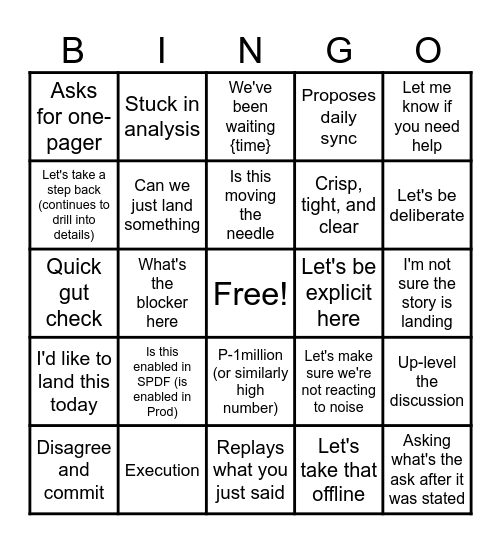 Standup Bingo Card