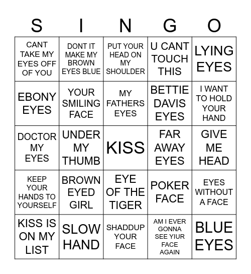 900 FACE VALUE Bingo Card
