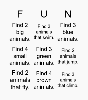Animal Bingo Card