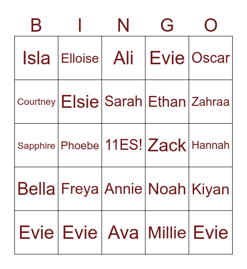 11ES Bingo Card