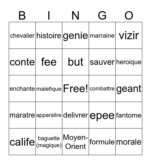 Francais 3&4-Chapitre 3-Vocabulaire 1 Bingo Card