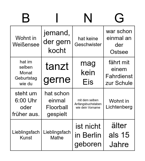 Kennenlernen Bingo Card