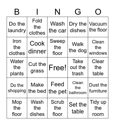 Chores Bingo Card