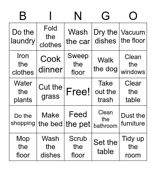 Chores Bingo Card