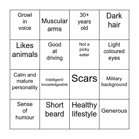 Attractive traits bingo Card