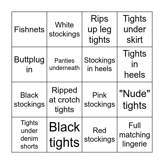 Hosiery Bingo Card