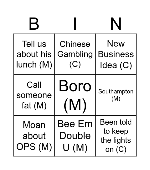 Untitled Bingo Card