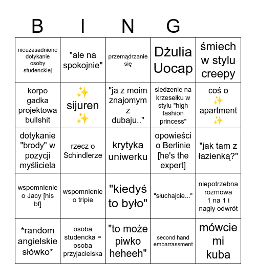 PJF na wyjeździe Bingo Card