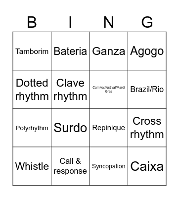Samba music Bingo Card