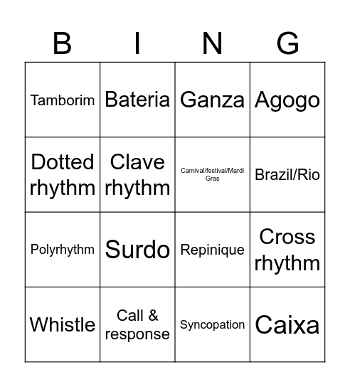 Samba music Bingo Card