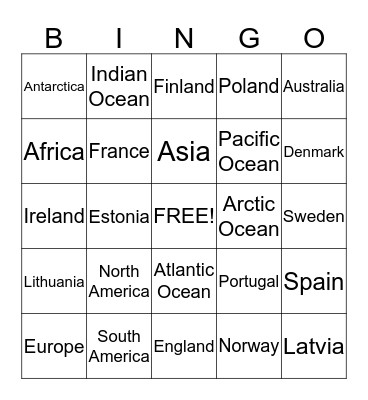 Geography Bingo Card