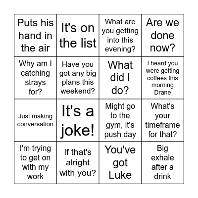 Colin Bingo Card