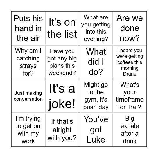Colin Bingo Card