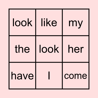 Heart Words Bingo Card