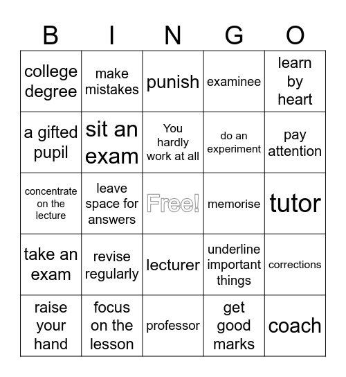 B2 Vocab: Education Bingo Card