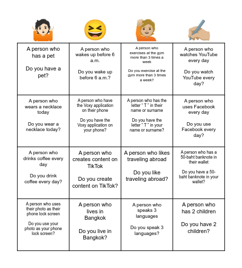Human Bingo Card