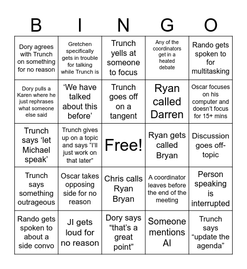 Bingo Retreat Bingo Card