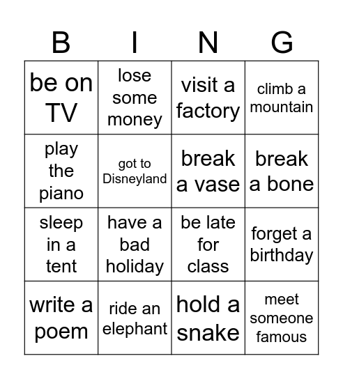 Present Perfect Bingo Card