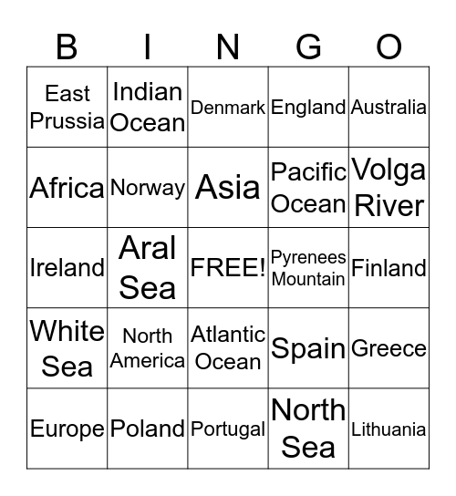 Geography Bingo Card