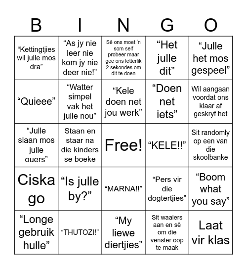 Wiskunde Bingo Card