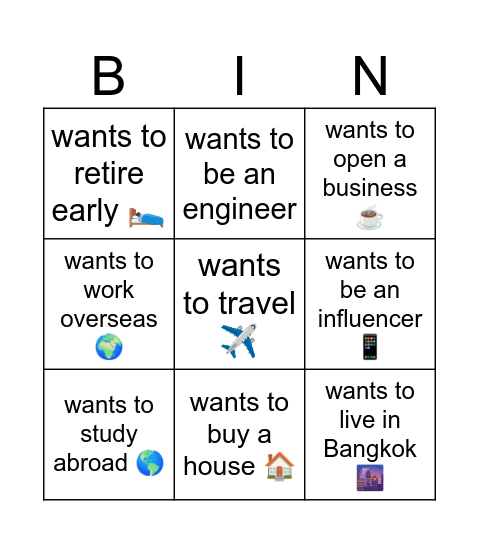 Future Bingo(Find someone who…) Bingo Card