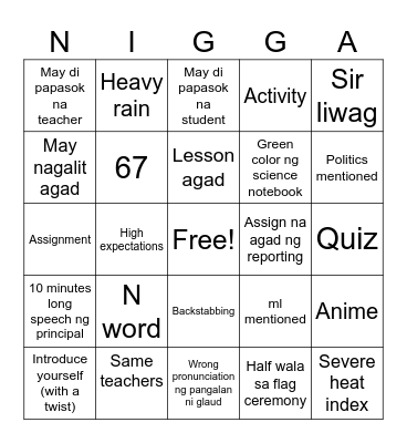 First day bingo Card
