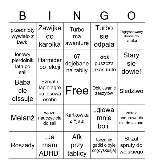 Matma BINGO Card