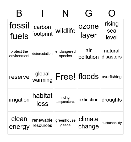 Environment Bingo Card