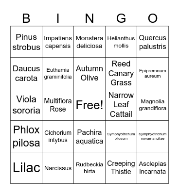 Horticulture Bingo Card