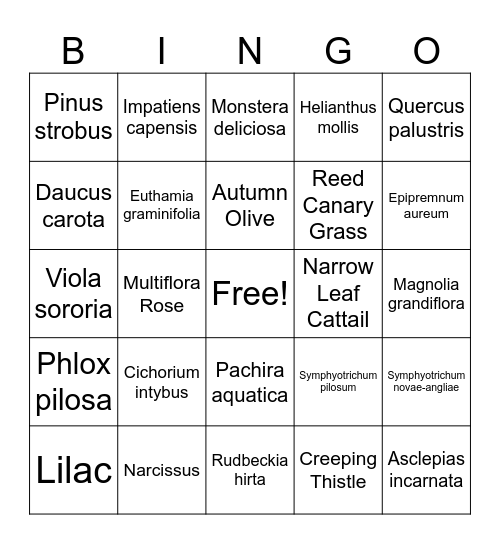 Horticulture Bingo Card