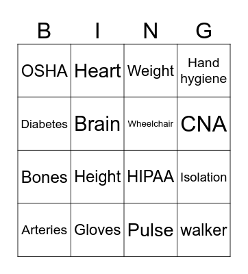 Healthcare Bingo Card