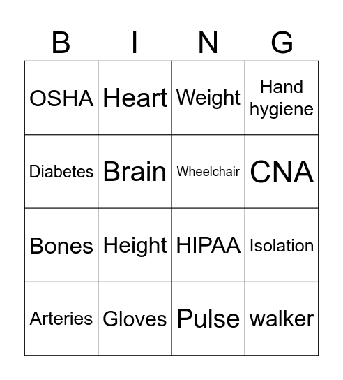 Healthcare Bingo Card