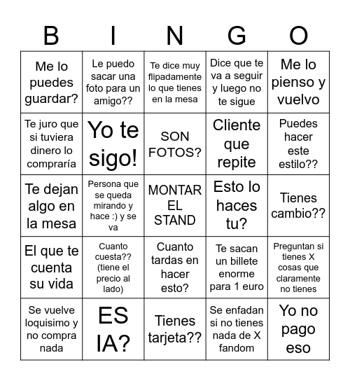 Artist Alley Bingo Card