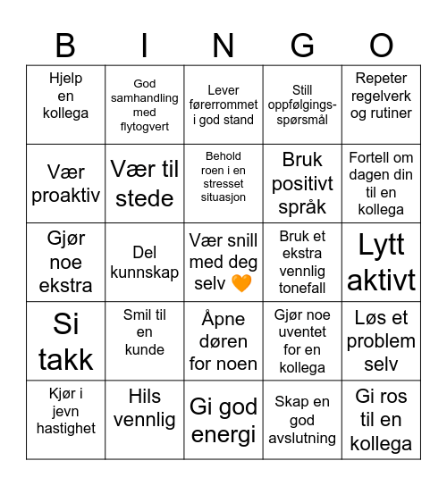 Flytogfører Bingo Card