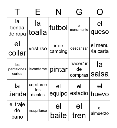 TENGO - Repaso de Vocabulario SP2 Bingo Card