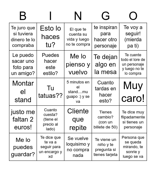 Artist Alley Bingo Card