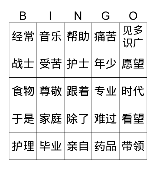 中文6-南丁格尔 Bingo Card