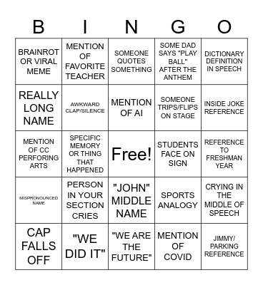 CCHS GRADUATION BINGO Card
