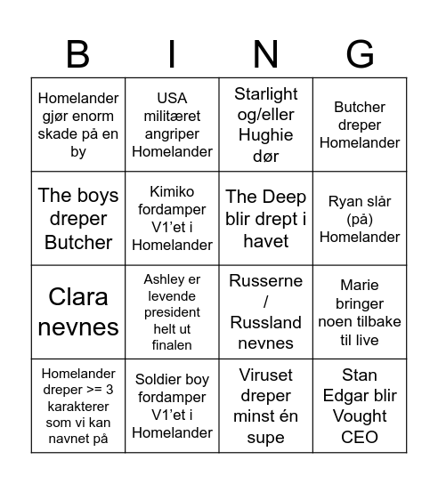 The Boys Finale Bingo! Bingo Card