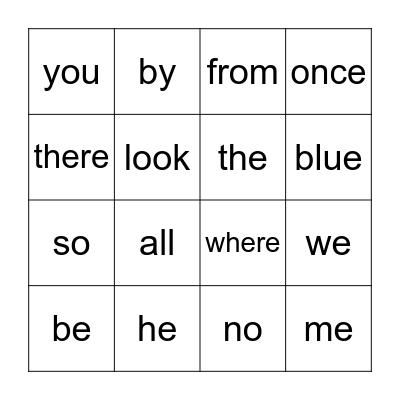 Tricky Word Bingo Card