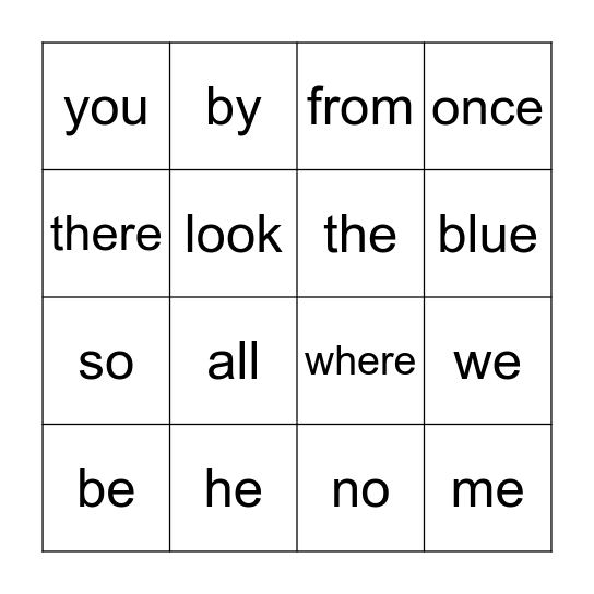 Tricky Word Bingo Card