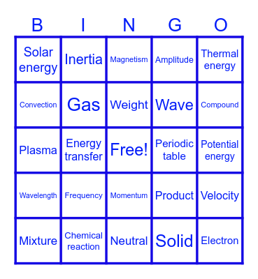 Physical Science Bingo Card
