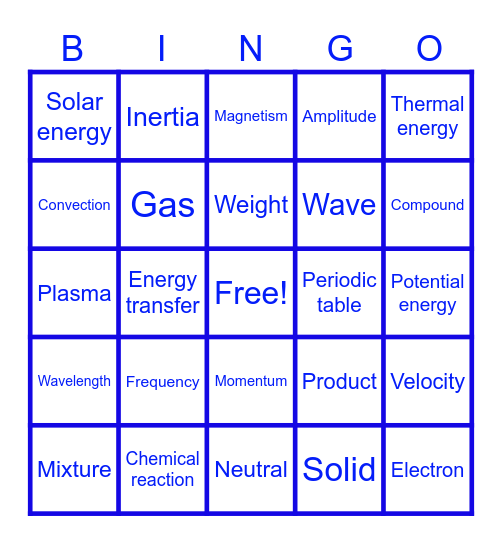 Physical Science Bingo Card