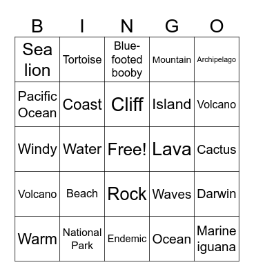 The Galapagos Islands Bingo Card