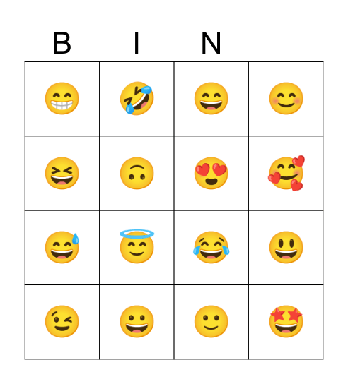 Feelings Bingo Card