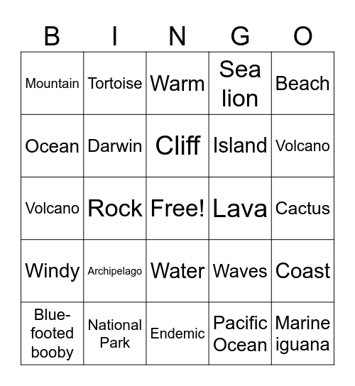 The Galapagos Islands Bingo Card