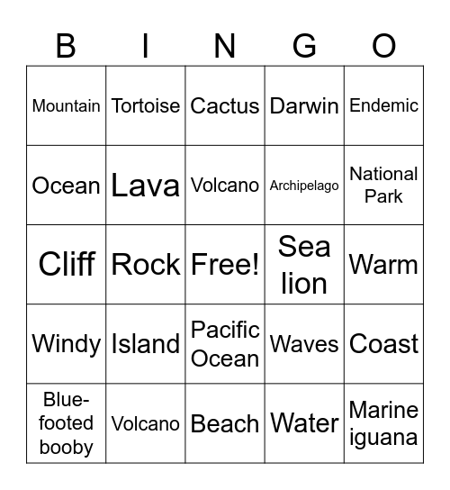 The Galapagos Islands Bingo Card